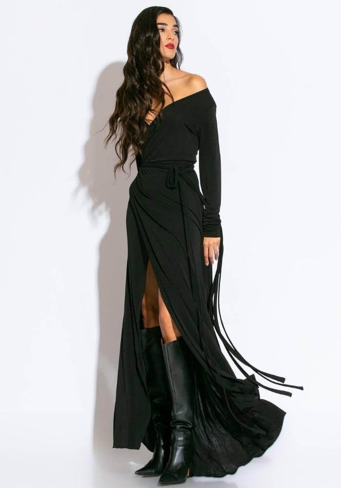 Φόρεμα Ζέρσει Κρουαζέ Μαύρο-snob boutique