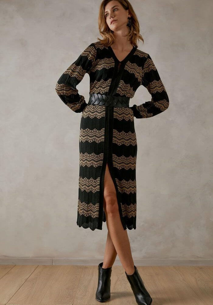 Φόρεμα Midi Μαύρο/Καφέ-Snob Boutique