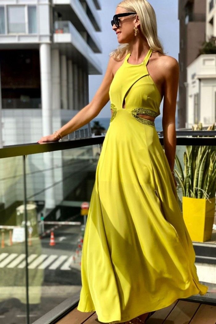 Φόρεμα Μάξι Με Άνοιγμα Lime-Snob Boutique