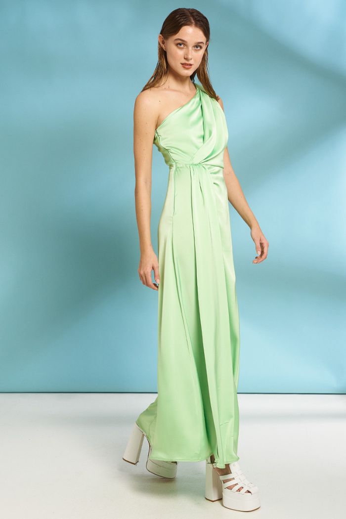 Φόρεμα Μακρύ Με Έναν Ώμο Πράσινο-Snob Boutique