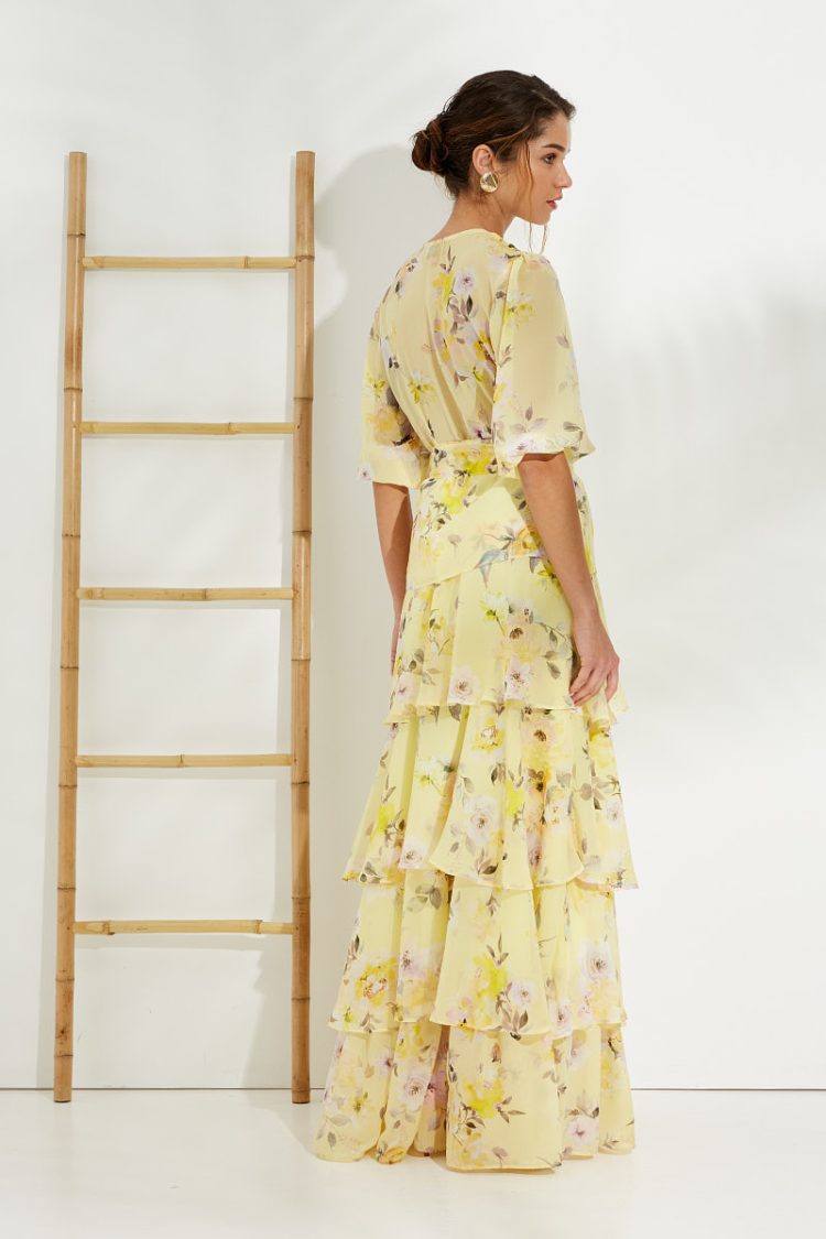 Φόρεμα Maxi Chiffon Φλοραλ Κίτρινο-Snob Boutique